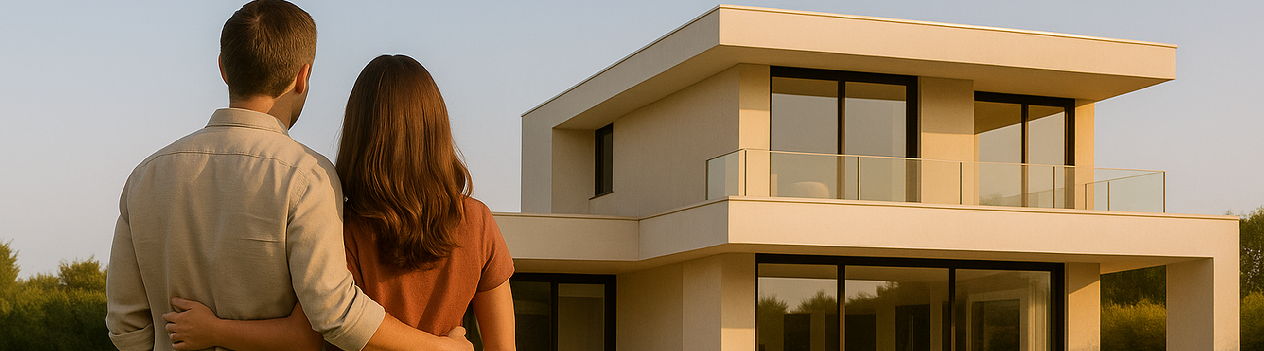 Couple se tenant devant sa future maison.